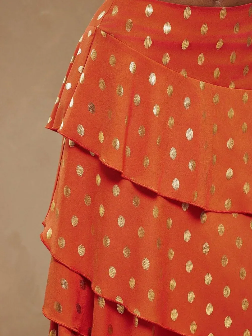 Orange Boho Women's Asymmetrical Layered Midi Skirt